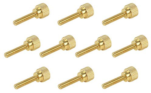 10 Pack 8-32 x 3/4 Inch Threads Solid Brass Diamond Knurled Thumb Screws Knobs with Straight Shoulders Right-Hand Threads SAE Flat Tip Uncoated (8-32 x 3/4 inch Long Threads)