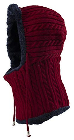 LIOOBO Unisex Winter Outdoor Cap Praktische Radfahren Ski Kapuzenschal Hut Tragbare Gestrickte Verdickte Mützen für Frauen Männer (Rot) Sport im Freien
