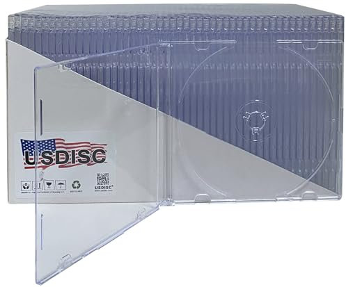 USDISC Custodie sottili per CD, 5,2 mm, 1 disco, trasparenti, confezione da 50