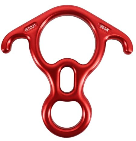 Azarxis 50kN Abseilachter mit Ohren Sicherungsgerät Abseilgerät 8 Descender für Klettern Bergsteigen Höhlenforschung Abseilen (Rot)