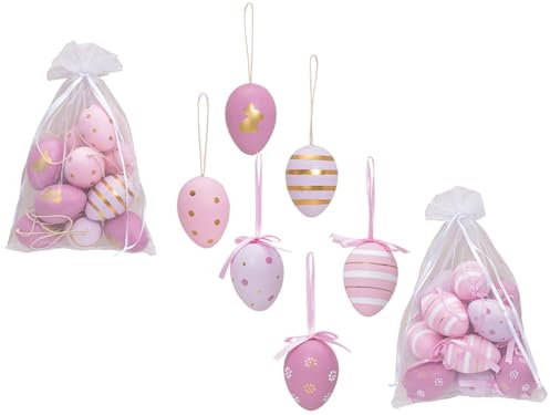 24 Anhänger Ostereier aus Kunststoff (pink rosa) 2 x 12er Set im Organzabeutel 2-Fach Sortiert Ø 4cm x Höhe 6cm