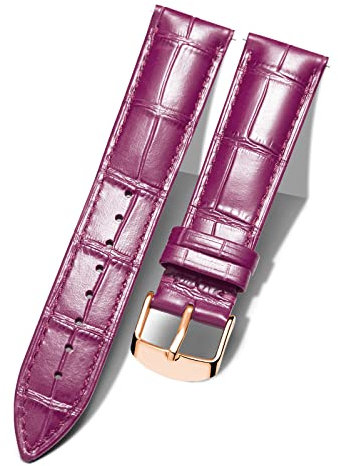 BINLUN Leder-Uhrenarmband Krokodilmuster Schnellverschluss Ersatz Kalbsleder Uhrenarmbänder Smartwatch 10 Farben 13 Größen für Herren & Damen(Roségoldene Schnalle,Aubergine,13mm)