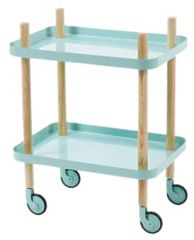 Craftelier - Aufbewahrungswagen mit Rädern - Holzdesign mit 2 Metallfächern zur Aufbewahrung von Bastel-, Näh- und Anderen Gegenständen | Farbe Türkis | 63 x 56 x 35,5 cm