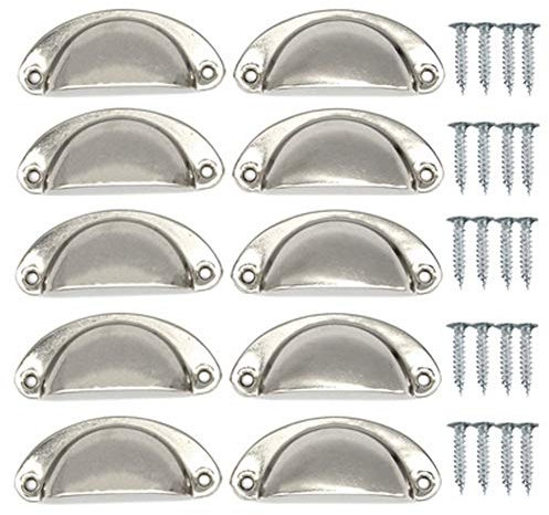 10 Stücke Muschelgriff Vintage, Antike Tür Schrankgriffe Schubladengriff mit Schrauben für Kabinett Schubladen Schrank Apothekerschrank(81 * 35(L*W)/3.19 * 1.38 Zoll)(brushed nickel)