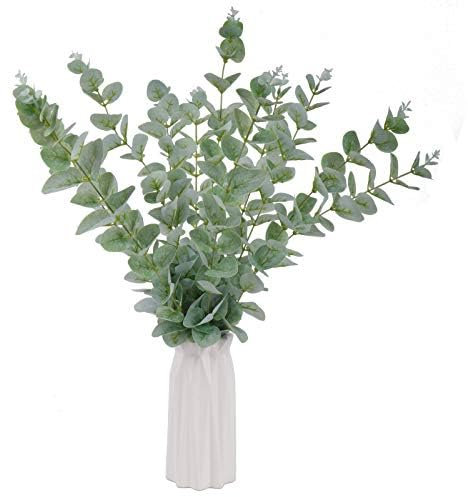 Beferr 12 Pcs Artificial Eucalyptus Stems Leaves Fake Eucalyptus Bunch Artificial Flowers Faux Green Foliage Stems Silk Greenery for Flower Arrangement Garden Home Wedding Party Decoration