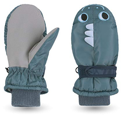 Pesaat Shark Waterproof Kids Gloves Warm Boys Mitten For Winter Toddler | 3-8Y, Water-Resistant Shell, 3D Shark & Fish Design, Soft Fleece Lining, Elastic Cuffs, Anti-Loss String, Ski & Snow Play