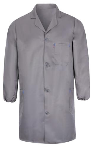 Yukirtiq Herren Arbeitsjacke Arbeitskittel Mechanisch Arbeitskleidung Warenhaus Berufsmantel Werkstatt Mantel Arbeitsmantel Lange Jacke, Grau, XL