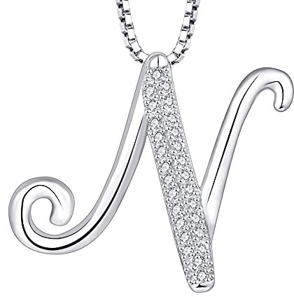 starchenie 925 Silber Buchstaben Halskette N Anhänger Initiale mit 3A Zirkonia für Damen Geburtstagsgeschenk