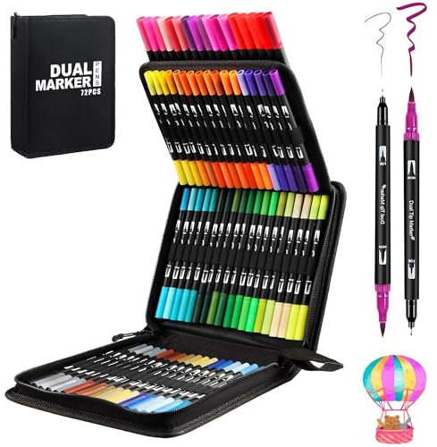 Gelanty Dual Brush Pens Set, 72 Farben Filzstifte Dicke und Dünne Pens Fineliner Set Aquarell Farben für Handlettering, Bullet Journal, Malbücher, Manga, Kalligraphie Stifte für Kinder und Erwachsene