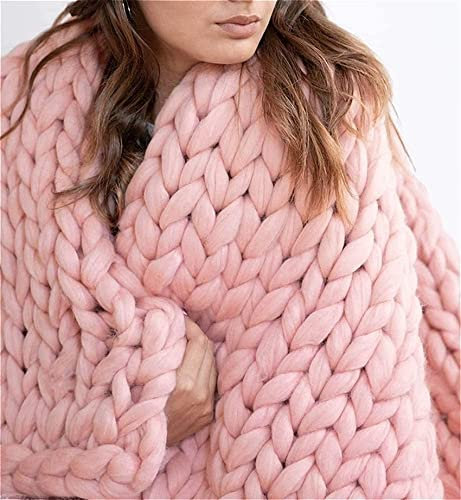 Riyueyi Couverture Laine Tricoté Grande Maille Jeté De Lit pour Sofa Plaid Tricoté Main en Grosse Grande Couverture Molle De Jet De pour Le Bureau De Sofa,Rose,60x60cm/23x23in