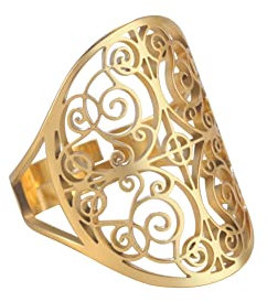 Blume des Lebens Ring verstellbare filigrane Blume Ringband für Frauen große hohle Fingerringe Cosplay Party Schmuck (verstellbarer, 307, Goldton)