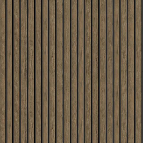 Dark Oak Wooden Slat Wallpaper Wood Effect Modern Realism Contemporary Feature Wall Bedroom