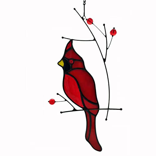 WeDcpcin Buntglas-Sonnenfänger zum Aufhängen, Motiv: Kardinalvogel, Heimdekoration, Fensterpaneele, Geschenke für Mutter, Frau, Freunde und Vogelliebhaber (rot)