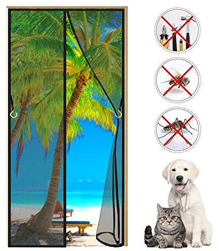 Magnetica Porte, 130x195cm Porte Premium Zanzariera,Rete Super Resistente,Ottimo per i bambini, cani e gatti Nero