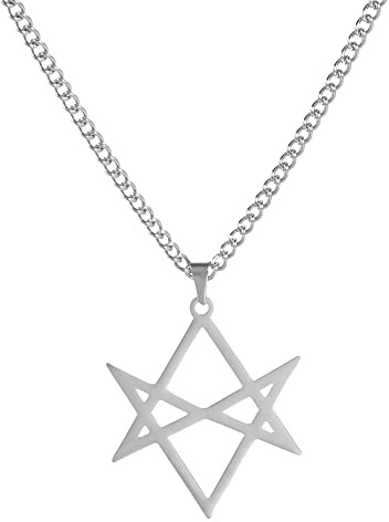 VASSAGO Thelema Hexagramm-Symbol-Halskette, Edelstahl, 6-zackiger Stern-Anhänger, Halskette, Vintage, Religion, Talisman, Amulett, Schmuck, Geschenk für Männer und Frauen, Edelstahl, kein Edelstein