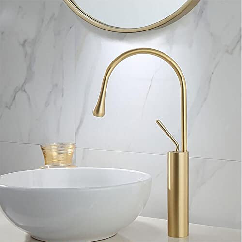 DiLiBee 360° Drehbar Wasserfall Wasserhahn, Modern Hoch Waschbecken Armatur, Waschtischarmatur, Mischbatterie für Bad und Küche, Gold