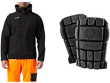 Scruffs Worker Softshell Water-Resistant Jacket Black L (T54852) & T50302 Flexible Knee Pads 1 Pair