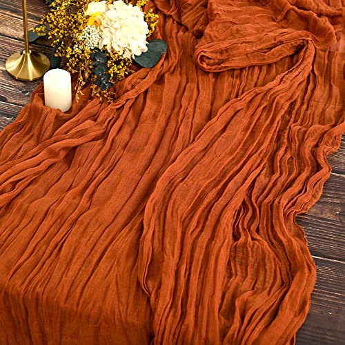 2 Stück Seihtuch-Tischläufer Gebranntes Orange,90 x 300 cm Rustikaler Gaze-Stoff Boho-Tischläufer Käsetuch Cheesecloth Tischläufer Hochzeit Tischdecke für Hochzeitsfeier Brautparty Tischdekoration