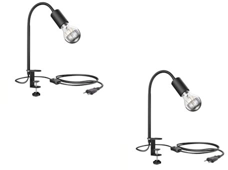 ledscom.de 2 Stück Klemmleuchte LELE mit Schwanenhals, schwarz + E27 LED Lampe 486lm, Smart Home, warmweiß - kaltweiß