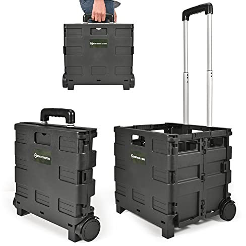 NORTHERN STONE Carrello Pieghevole per Spesa, Carrello Portabagagli con Manico Telescopico Regolabile in Alluminio, Trolley Pieghevole per Shopping, Giardino e Campeggio (Nero)