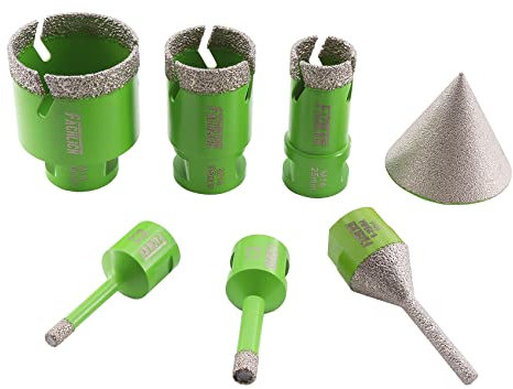 FACHLICH Brocas de Diamante 6/8/25/35/50mm+6-25mm 7 Piezas/Juego y 50mm Fresa y Adaptador para Perforación en Seco Porcelana Azulejo Granito Mármol