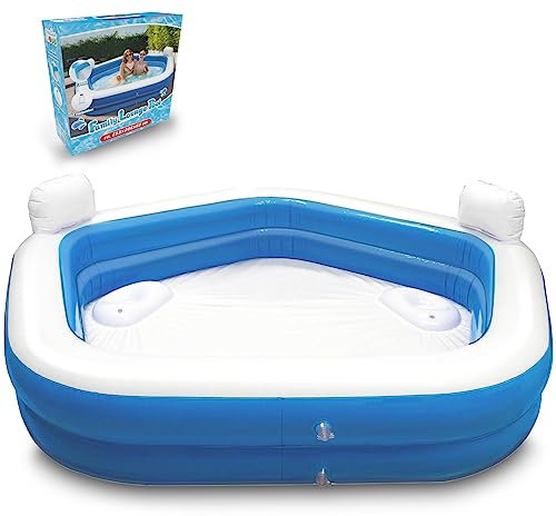COOZi Inflatable Family Pool, Easy-Setup Rectangular Paddling Pool, Durable PVC Kids Swimming Pool, Toddler Pool with Repair Patch, Outdoor & Indoor Use – Blue