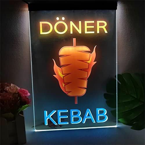 KEYQEEN Enseigne au néon LED Kebab Shop, brochettes de Restaurant personnalisées néons pour la décoration Murale enseigne Lumineuse Multicolore alimentée par USB veilleuses,30x40cm
