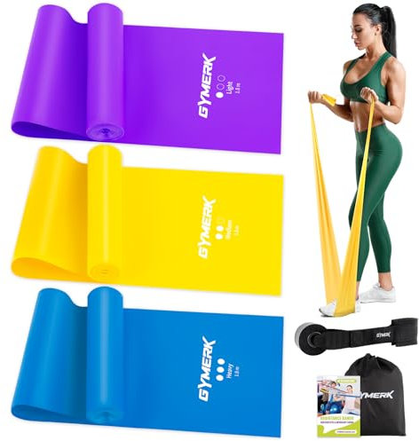 GYMERK Fitnessbänder 3er-Set, 1.8m Gymnastikband mit 3 Widerstandsstufen, Fitnessband mit Türanker Tragetasche und Übungsanleitung, ideal für Yoga, Pilates, Krafttraining
