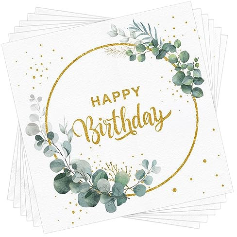 Servietten Geburtstag, Servietten Eukalyptus happy birthday servietten 33x33cm Grüne Papierserviette Papier Napkins für Kindergeburtstag Hochzeit Tisch Dekorationen (40 Stück)
