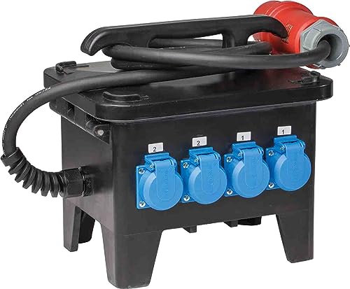 as - Schwabe Distribuidor de corriente para construcción – Enchufe CEE 400 V/16 A/5 pines – Distribuidor de corriente móvil – Adaptador de corriente fuerte – 4 x enchufes de protección de contacto, 2