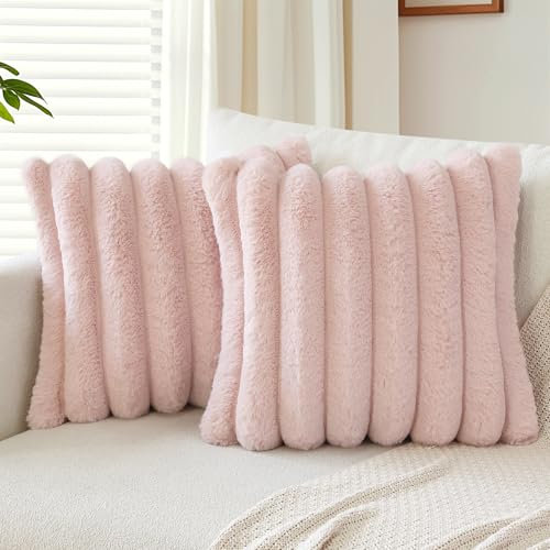 Soleebee 2er Set Plüsch Samt Kissenbezüge, Weiche Künstliche Pelz Kissenbezug Sofa Zierkissenbezüge Dekokissen Kissenhülle Set für Schlafzimmer Zuhause Couch Auto Dekor (50x50cm, Rosa)