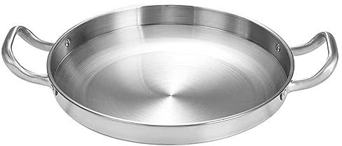 RSBFER Spanische Paella-Pfanne, antihaftbeschichteter Brattopf aus Edelstahl, Meeresfrüchte-Snack-Teller mit genieteten Griffen für das Restaurant zu Hause in der Küche,Silber,24cm