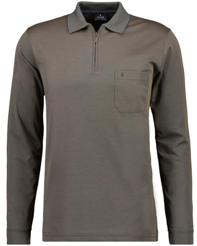 RAGMAN Herren Softknit-Poloshirt Langarm mit Zip Taupe dunkel-867, XXL