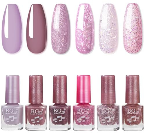 Nail Polish Set - 6PC Glitter Nail Polish - Purple Nail Polish - Quick Dry & Long Lasting Nail Polish Gift Set - Oil-Based Formula Nail Polish for DIY Nail Art No Need Baking