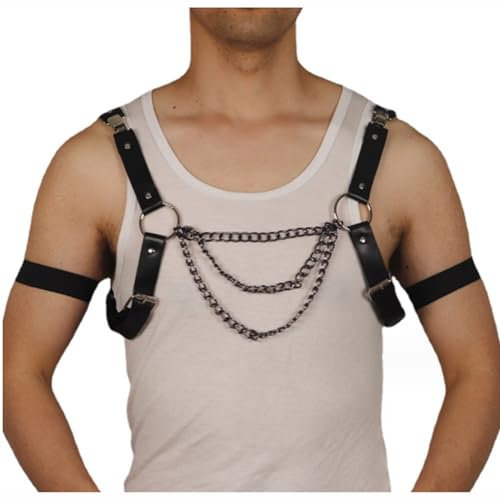 JPXJGT Men's Harness Buckle Strap PU Leather Halloween Punk Costume Masquerade Party Carnival (Color:Black,Size:One Size)