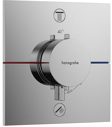 hansgrohe ShowerSelect Comfort E, termostato empotrado con combinación de seguridad, grifo con botón de seguridad (SafetyStop) a 40°C, termostato rectangular para ducha y bañera, 2 funciones, cromo