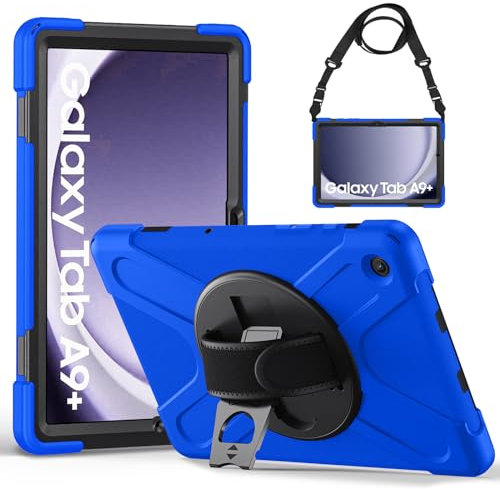 Gerutek for Galaxy Tab A9 Plus Case Shockproof, SM-X210/X216 Rugged with 360 Rotating Sand/Hand & Shoulder Strap Case for Samsung Galaxy A9+ Tablet, Blue