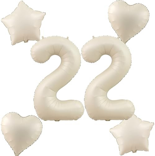 Beige Luftballons Zahl 22+4 pcs herz/stern Folienballon Zahl 22 .Geburtstag frau mädchen,40 Riesenzahl Ballons 22 .geburtstagsdeko mann,Zahlenballon 22, Helium Ballons 22 Zahlen Luftballon