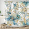 ASDCXZ Blumen Duschvorhang 180x200 cm, Frühling Handgemalt Blau Blumen Gelb Blätter Weiß Bad Waschbar Duschvorhänge Polyester Textil Wasserdicht Badevorhang für Badewanne mit 12 Haken