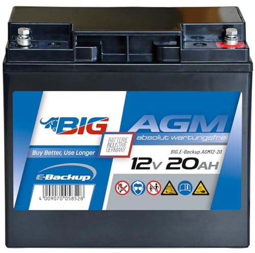 BIG E-Backup AGM Notstrombatterie für EPS- und USV-Systeme, Speicher- & Kommunikationssysteme, Alarmanlagen & Notbeleuchtung (12V - 20Ah)