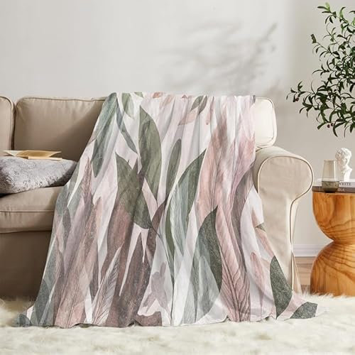 Flanell Kuscheldecke Blatt 130x150 Kinder, Anlage Sofa Decke Weiche mit Motiv, Microfaser Fleecedecke Klein Plaid Decke Wohnzimmer Couch
