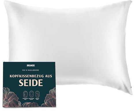 DREAMZIE Seidenkissenbezug 40x60 cm für Haar und Haut, Kissenbezüge Seide 19 Momme (Weiß, 1 Stück)