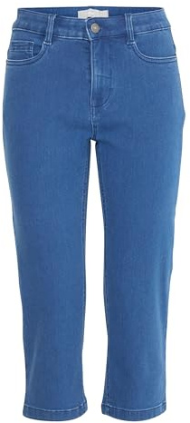 fransa FRLUXE ELLI Damen Jeans Caprihose Hose mit Eingrifftaschen Gürtelschlaufen Slim fit, Größe:38, Farbe:Mid Blue Denim (200988)