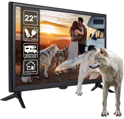 NK TV 12 V-240 V per camper e casa da 22 HD (56 cm) - Telecomando e adattatore accendisigari, TV 16:9, Multiconnessione USB HDMI VGA AV, Antenna TV (risoluzione 1.680 x 1.050)