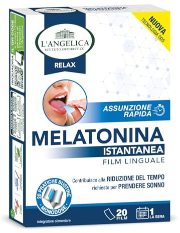 L'Angelica, Melatonina Istantanea Film Linguale, Integratore Per Prendere Sonno Più Velocemente, Assunzione Rapida, 1 Confezione da 20 Film