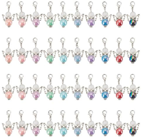 HOBBIESAY 40 Stück Engel Perlenanhänger In 10 Farben 38mm Engelsflügel Clip on Charms Bunte Engel Anhänger Aus Acryl Mit Karabinerverschluss Engelsflügel Anhänger Für Armbänder Schmuckherstellung