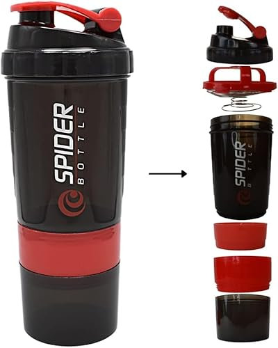 Genérico SHAKER Botella coctelera proteínas con compartimento para polvo, 500 ml | Función de mezcla de primera clase con tamiz de infusión | A prueba de fugas | BPA libre + Funda Protectora vaso