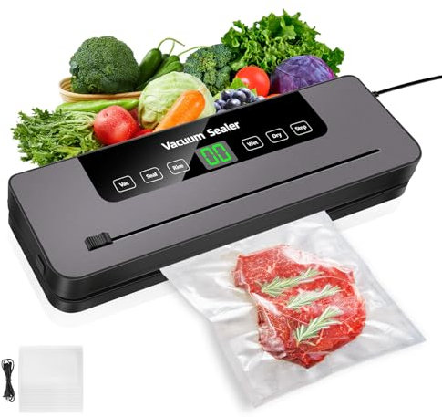 Vakuumierer Automatisch - Vakuumiergerät für trockene oder feuchte Lebensmittel und Sous Vide, Globefish-Technologie für kontinuierliches Arbeiten mit hoher Geschwindigkeit, inkl. Vakuumier-Beutel