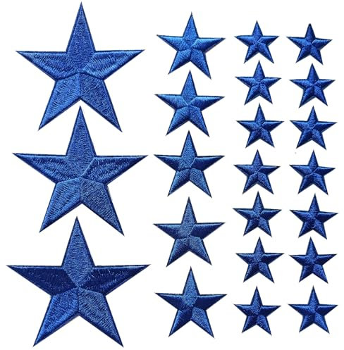 Zlettery 30pcs Blue Star Iron on Patches, 3 Sizes Star Embroidered Patches for Clothing, Jackets, Hats,Backpacks, Jeans