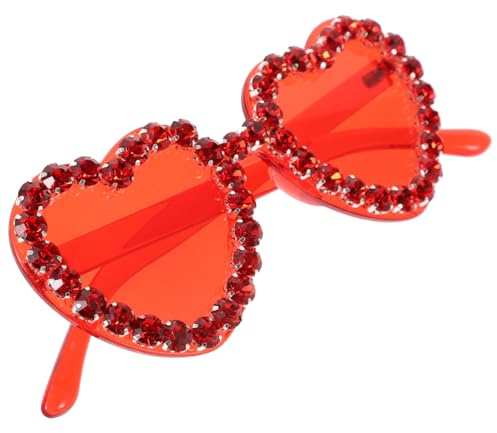 WATIIFUFU 1stk Sonnenbrille Brille Strass Hippie-sonnenbrille Rote Herzbrille Sonnenbrille Mit Rotem Herz Partybrille Lustige Sonnenbrille Polarisiert, Herzförmig Vintage Herz Plastik Rosa